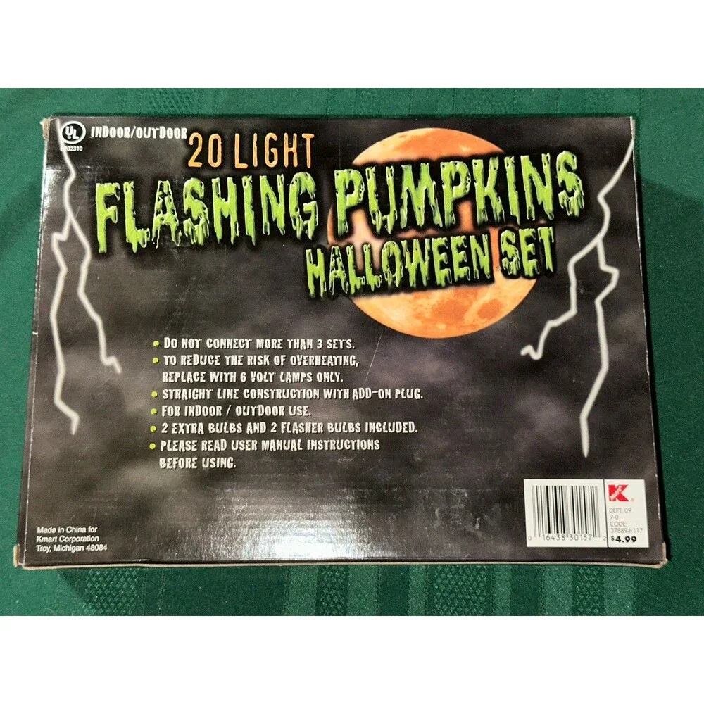 K-Mart Halloween 20 Flashing Pumpkin String Lights Outdoor & Indoor Orange NOS